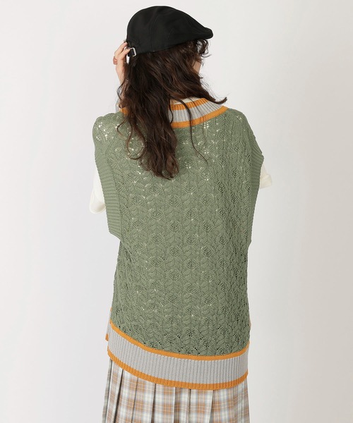 DOUBLE NAME（ダブルネーム）の「チルデンニットベスト（ベスト・レディース・グリーン/ブルー/オフホワイト・FREE）」の15枚目の写真