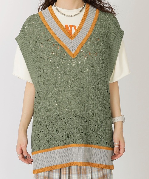 DOUBLE NAME（ダブルネーム）の「チルデンニットベスト（ベスト・レディース・グリーン/ブルー/オフホワイト・FREE）」の16枚目の写真