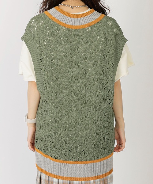 DOUBLE NAME（ダブルネーム）の「チルデンニットベスト（ベスト・レディース・グリーン/ブルー/オフホワイト・FREE）」の17枚目の写真