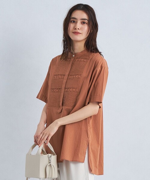 green label relaxing（グリーンレーベルリラクシング）の「［size SHORTあり］クラフト 5分袖 ブラウス（シャツ/ブラウス・レディース・ホワイト/ブラック/ライトブルー/ブラウン・SHORT/FREE）」の4枚目の写真