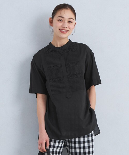 green label relaxing（グリーンレーベルリラクシング）の「［size SHORTあり］クラフト 5分袖 ブラウス（シャツ/ブラウス・レディース・ホワイト/ブラック/ライトブルー/ブラウン・SHORT/FREE）」の3枚目の写真