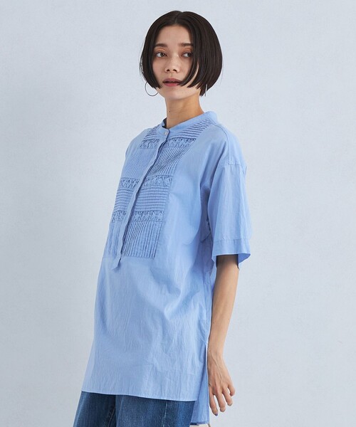 green label relaxing（グリーンレーベルリラクシング）の「［size SHORTあり］クラフト 5分袖 ブラウス（シャツ/ブラウス・レディース・ホワイト/ブラック/ライトブルー/ブラウン・SHORT/FREE）」の5枚目の写真