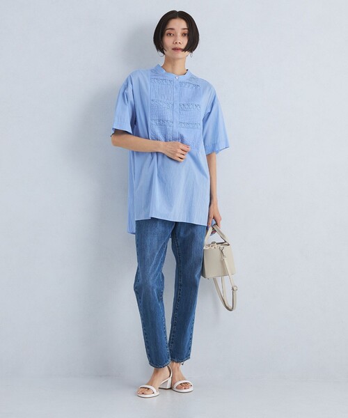 green label relaxing（グリーンレーベルリラクシング）の「［size SHORTあり］クラフト 5分袖 ブラウス（シャツ/ブラウス・レディース・ホワイト/ブラック/ライトブルー/ブラウン・SHORT/FREE）」の7枚目の写真