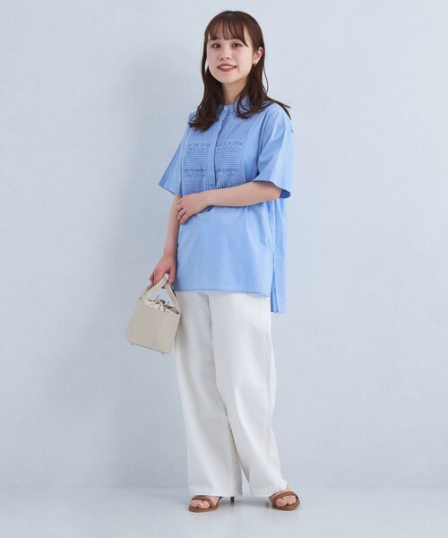 green label relaxing（グリーンレーベルリラクシング）の「［size SHORTあり］クラフト 5分袖 ブラウス（シャツ/ブラウス・レディース・ホワイト/ブラック/ライトブルー/ブラウン・SHORT/FREE）」の8枚目の写真