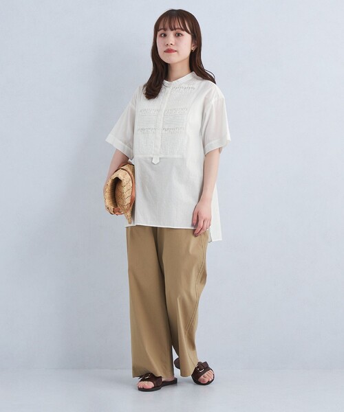 green label relaxing（グリーンレーベルリラクシング）の「［size SHORTあり］クラフト 5分袖 ブラウス（シャツ/ブラウス・レディース・ホワイト/ブラック/ライトブルー/ブラウン・SHORT/FREE）」の11枚目の写真