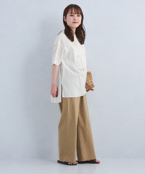 green label relaxing（グリーンレーベルリラクシング）の「［size SHORTあり］クラフト 5分袖 ブラウス（シャツ/ブラウス・レディース・ホワイト/ブラック/ライトブルー/ブラウン・SHORT/FREE）」の12枚目の写真