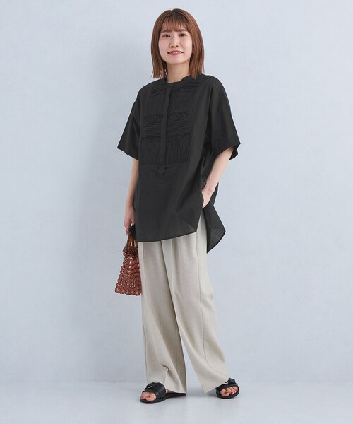 green label relaxing（グリーンレーベルリラクシング）の「［size SHORTあり］クラフト 5分袖 ブラウス（シャツ/ブラウス・レディース・ホワイト/ブラック/ライトブルー/ブラウン・SHORT/FREE）」の15枚目の写真