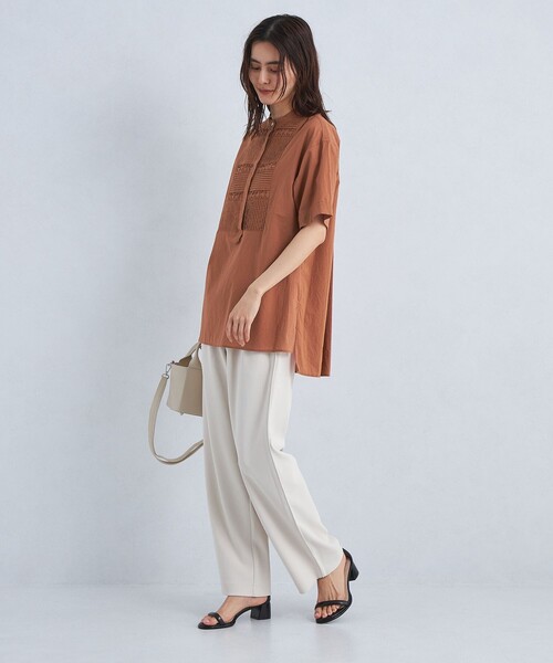 green label relaxing（グリーンレーベルリラクシング）の「［size SHORTあり］クラフト 5分袖 ブラウス（シャツ/ブラウス・レディース・ホワイト/ブラック/ライトブルー/ブラウン・SHORT/FREE）」の16枚目の写真