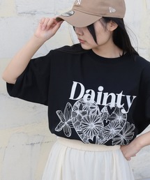 【0】ハート & フラワーロゴ刺繍 グラフィックデザイン ビッグシルエット 半袖Tシャツ/オーバーサイズ/ストリート/ FLOWER&HEART Dainty Logo /韓国スタイル/レトロ/ユニセックス