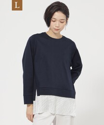 【L】【ウォッシャブル】プリーツコンビプルオーバーカットソー