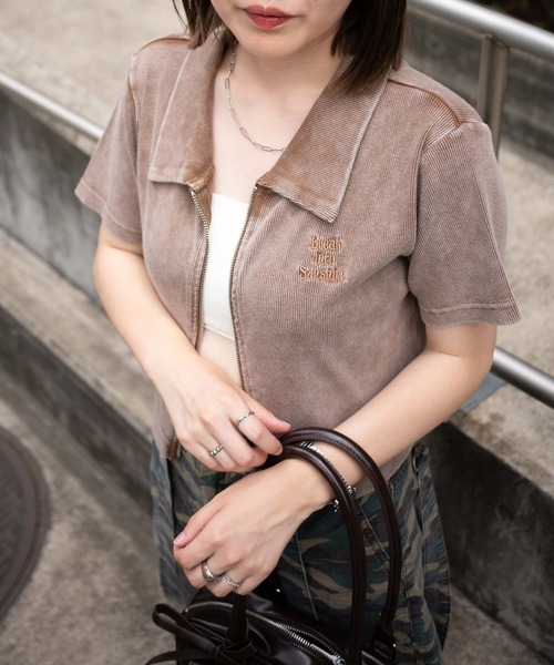 WEGO（ウィゴー）の「WEGO/ダブルジップトップス（Tシャツ/カットソー・レディース・ブラック/ホワイト/スミクロ/ライム/ブラウン・FREE）」の4枚目の写真