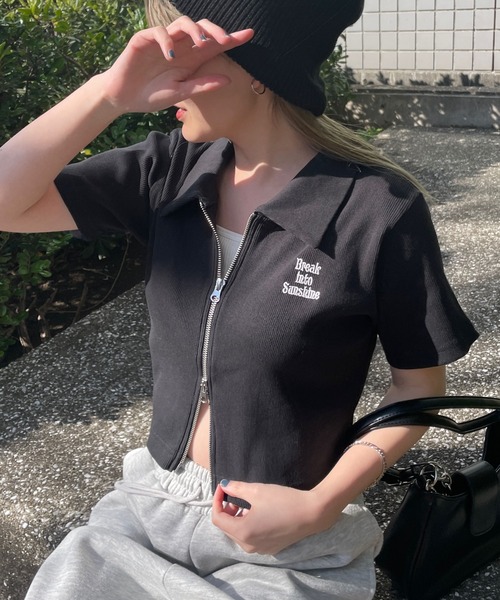 WEGO（ウィゴー）の「WEGO/ダブルジップトップス（Tシャツ/カットソー・レディース・ブラック/ホワイト/スミクロ/ライム/ブラウン・FREE）」の3枚目の写真