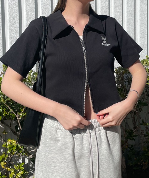 WEGO（ウィゴー）の「WEGO/ダブルジップトップス（Tシャツ/カットソー・レディース・ブラック/ホワイト/スミクロ/ライム/ブラウン・FREE）」の7枚目の写真