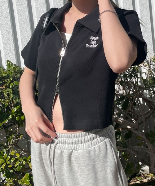 WEGO（ウィゴー）の「WEGO/ダブルジップトップス（Tシャツ/カットソー・レディース・ブラック/ホワイト/スミクロ/ライム/ブラウン・FREE）」の6枚目の写真