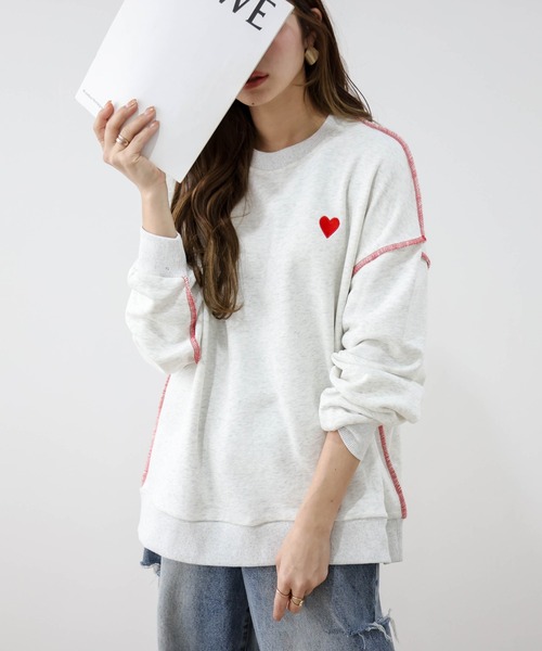 Lajour（ラジュール）の「[日本製]ハート刺繍配色ステッチスウェット（スウェット・レディース・オートミール/グレー/ブラック・フリー）」の17枚目の写真