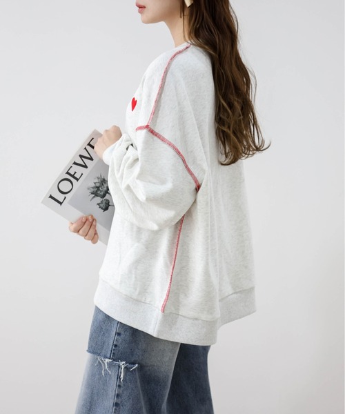 Lajour（ラジュール）の「[日本製]ハート刺繍配色ステッチスウェット（スウェット・レディース・オートミール/グレー/ブラック・フリー）」の18枚目の写真