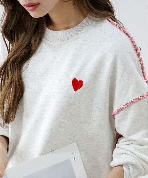 Lajour（ラジュール）の「[日本製]ハート刺繍配色ステッチスウェット（スウェット・レディース・オートミール/グレー/ブラック・フリー）」の20枚目の写真