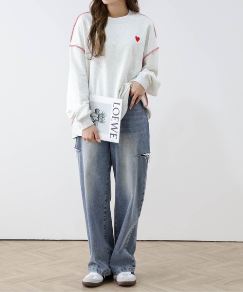 Lajour（ラジュール）の「[日本製]ハート刺繍配色ステッチスウェット（スウェット・レディース・オートミール/グレー/ブラック・フリー）」の21枚目の写真