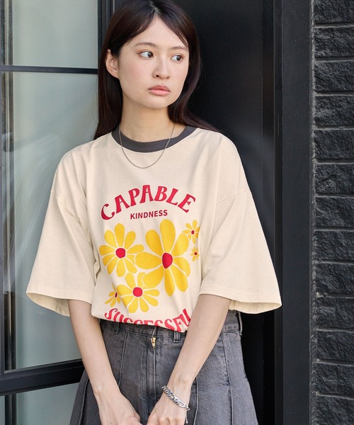 MONO-MART(モノマート)の「モチーフプリントTシャツ/FLOWER&HEART(Tシャツ/カットソー・レディース・オフホワイト/グレー系1/オートミール/ホワイト系1/アイボリー・FREE)」の10枚目の写真