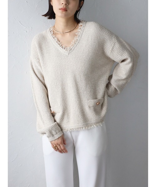 セール】Vネックサマーツイードプルオーバー（ニット/セーター