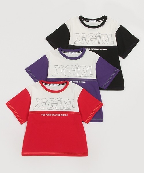 X-girl Stages（エックスガールステージス）の「メタリックロゴ配色半袖Tシャツ（Tシャツ/カットソー・キッズ・ブラック/パープル/レッド・80ｃｍ/90cm/110cm/100cm/120cm/130cm/140cm）」の4枚目の写真