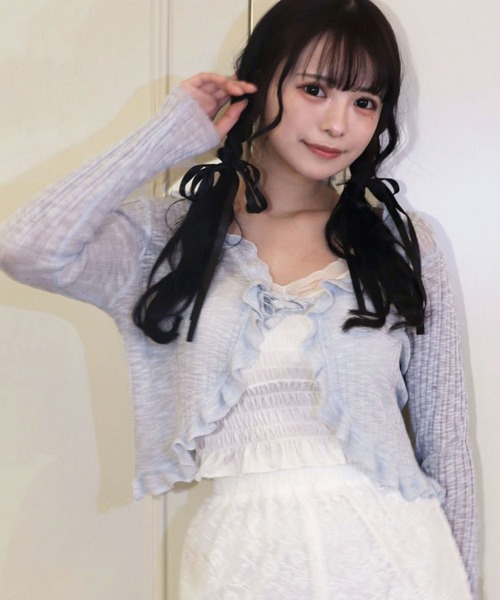 titty＆Co. PETIT（ティティアンドコープティ）の「シアーフリルカーディガン（カーディガン/ボレロ・レディース・ブラック/ホワイト/ブルー/ピンク/イエロー・FREE）」の4枚目の写真