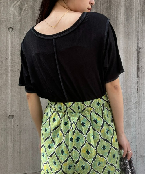 CIAOPANIC TYPY（チャオパニックティピー）の「配色ステッチスラブシアー半袖TEE（Tシャツ/カットソー・レディース・オレンジ/オフホワイト/グレー/ブラック/ミント・ONE SIZE）」の22枚目の写真