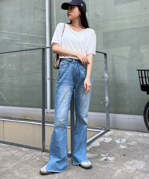 CIAOPANIC TYPY（チャオパニックティピー）の「配色ステッチスラブシアー半袖TEE（Tシャツ/カットソー・レディース・オレンジ/オフホワイト/グレー/ブラック/ミント・ONE SIZE）」の15枚目の写真