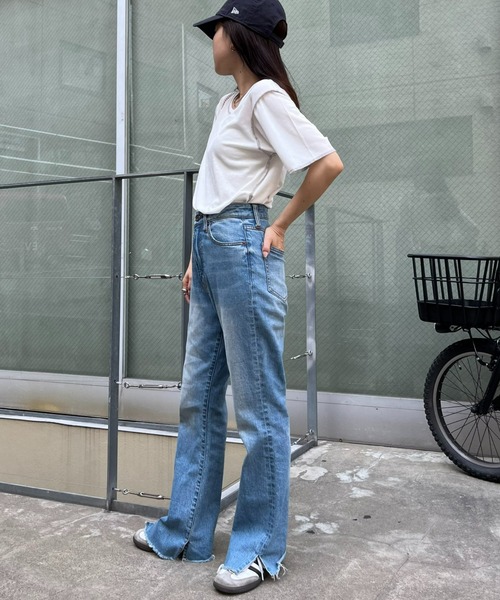 CIAOPANIC TYPY（チャオパニックティピー）の「配色ステッチスラブシアー半袖TEE（Tシャツ/カットソー・レディース・オレンジ/オフホワイト/グレー/ブラック/ミント・ONE SIZE）」の16枚目の写真