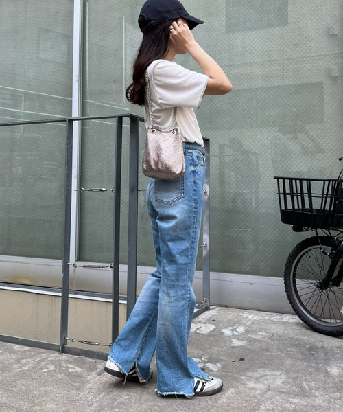 CIAOPANIC TYPY（チャオパニックティピー）の「配色ステッチスラブシアー半袖TEE（Tシャツ/カットソー・レディース・オレンジ/オフホワイト/グレー/ブラック/ミント・ONE SIZE）」の18枚目の写真