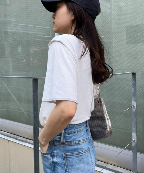 CIAOPANIC TYPY（チャオパニックティピー）の「配色ステッチスラブシアー半袖TEE（Tシャツ/カットソー・レディース・オレンジ/オフホワイト/グレー/ブラック/ミント・ONE SIZE）」の12枚目の写真