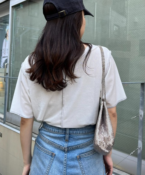 CIAOPANIC TYPY（チャオパニックティピー）の「配色ステッチスラブシアー半袖TEE（Tシャツ/カットソー・レディース・オレンジ/オフホワイト/グレー/ブラック/ミント・ONE SIZE）」の13枚目の写真