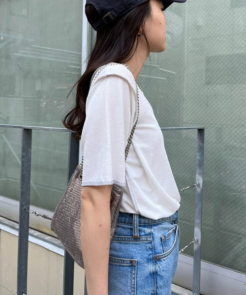 CIAOPANIC TYPY（チャオパニックティピー）の「配色ステッチスラブシアー半袖TEE（Tシャツ/カットソー・レディース・オレンジ/オフホワイト/グレー/ブラック/ミント・ONE SIZE）」の14枚目の写真