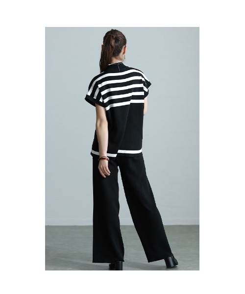 Sawa a la mode（サワアラモード）の「切替ボーダーセットアップ（ニット/セーター・レディース・ブラック/ベージュ・FREE）」の8枚目の写真