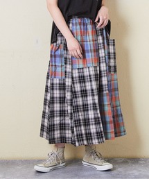 先染めチェック切替ギャザースカート