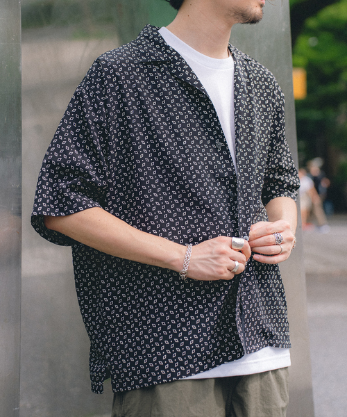 417 EDIFICE(フォーワンセブンエディフィス)の「プリントパターンオープンカラーシャツ(シャツ/ブラウス・メンズ・ブラック/ホワイト/ネイビー・MEDIUM/LARGE)」の3枚目の写真