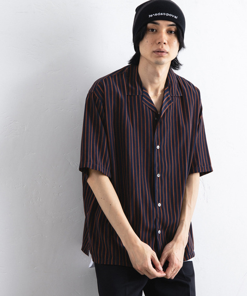 ロゴパターン長袖シャツ プリントパターンオープンカラーシャツ（シャツ/ブラウス）｜417