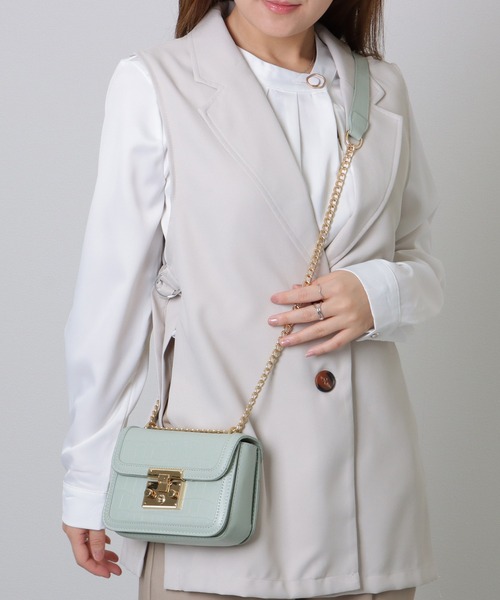 Lace Ladies(レースレディース)の「クロコ風 型押し スクエア ショルダーバッグ(ショルダーバッグ・レディース・ブラック/アイボリー/グレイッシュベージュ/ピンク/ミント・FREE)」の16枚目の写真