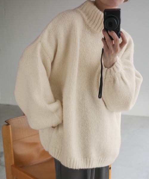 select MOCA by son（セレクトモカバイソン）の「ローゲージハイネックオーバーボリュームスリーブニット（ニット/セーター・レディース・アイボリー/ブラック/グレイッシュベージュ/ピンク・FREE）」の21枚目の写真