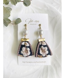 【Hi-na】刺繍リボンタッセル×バロックパール　イヤリング(MA)