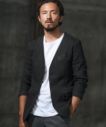 メンズのノーカラージャケット（デニム）ファッション通販