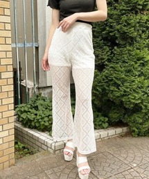《透け感レース×美脚フレア》レディース ラッセルレース パンツ 体型カバー 春夏秋