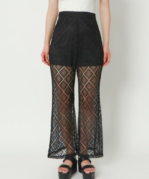 GORGE(ゴージ)の「《透け感レース×美脚フレア》レディース ラッセルレース パンツ 体型カバー 春夏秋(その他パンツ・レディース・ブラック/オフホワイト・F)」の5枚目の写真