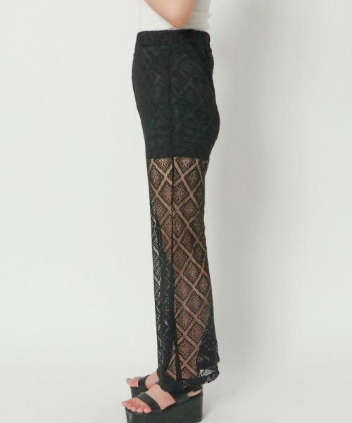 GORGE(ゴージ)の「《透け感レース×美脚フレア》レディース ラッセルレース パンツ 体型カバー 春夏秋(その他パンツ・レディース・ブラック/オフホワイト・F)」の6枚目の写真