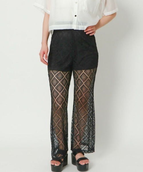 GORGE(ゴージ)の「《透け感レース×美脚フレア》レディース ラッセルレース パンツ 体型カバー 春夏秋(その他パンツ・レディース・ブラック/オフホワイト・F)」の3枚目の写真