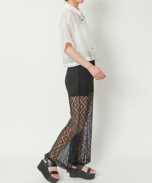 GORGE(ゴージ)の「《透け感レース×美脚フレア》レディース ラッセルレース パンツ 体型カバー 春夏秋(その他パンツ・レディース・ブラック/オフホワイト・F)」の4枚目の写真