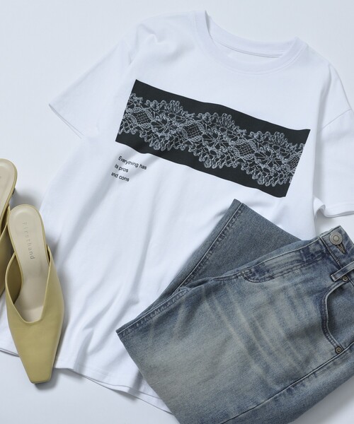 Firsthand（ファーストハンド）の「Firsthand/ファーストハンド オーガニックコットンレースフォトTシャツ / フロントデザインTシャツ / プリントTシャツ（Tシャツ/カットソー・レディース・ブラック/ホワイト/ネイビー・FREE）」の2枚目の写真