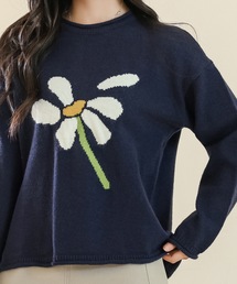 ニット/セーター（ブルー・ネイビー/青色系・花柄・ボタニカル柄