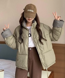ハイネックスタンドカラー 配色エコダウンジャケット culw731