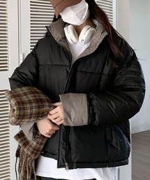 ハイネックスタンドカラー 配色エコダウンジャケット culw731
